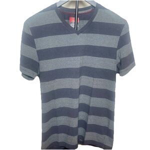 Alfani Slim Fit Stretch T-Shirt Men’s Medium Gray Black Striped V-Neck